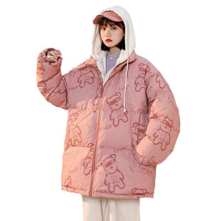 Women's Hooded Puffer Jacket Long Sleeve Padded Winter Short Zip Up Quilted Coat