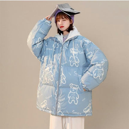 Women's Hooded Puffer Jacket Long Sleeve Padded Winter Short Zip Up Quilted Coat