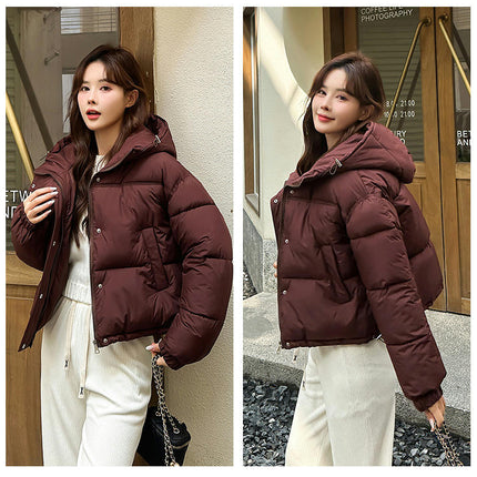 Women's Cropped Puffer Jacket Hooded Padded Winter Outerwear Coat