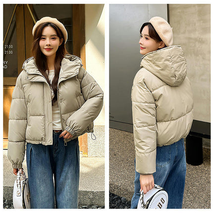 Women's Cropped Puffer Jacket Hooded Padded Winter Outerwear Coat