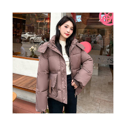 Women's Cropped Puffer Jacket Outerwear Padded Hooded Winter Coat