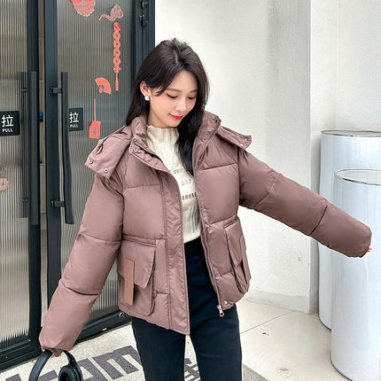 Women's Cropped Puffer Jacket Outerwear Padded Hooded Winter Coat