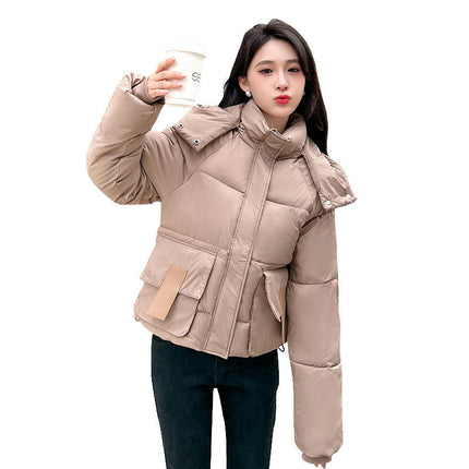 Women's Cropped Puffer Jacket Outerwear Padded Hooded Winter Coat