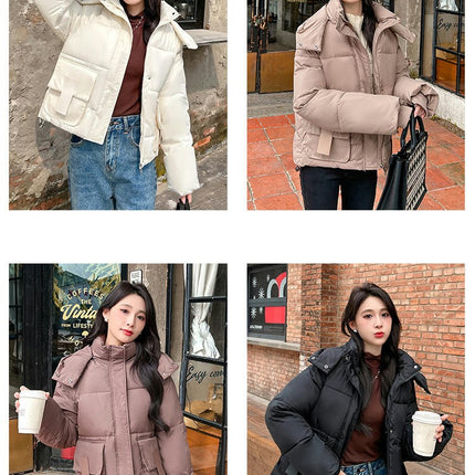 Women's Cropped Puffer Jacket Outerwear Padded Hooded Winter Coat