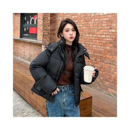 Women's Cropped Puffer Jacket Outerwear Padded Hooded Winter Coat