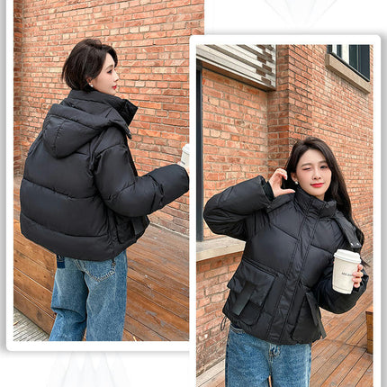 Women's Cropped Puffer Jacket Outerwear Padded Hooded Winter Coat