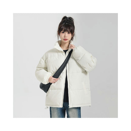 Women's Cropped Winter Zip Up Puffer Jacket Stand Collar Padded Down Coat