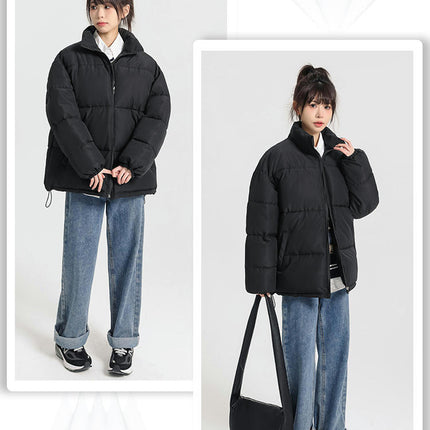 Women's Cropped Winter Zip Up Puffer Jacket Stand Collar Padded Down Coat