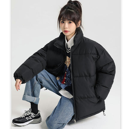 Women's Cropped Winter Zip Up Puffer Jacket Stand Collar Padded Down Coat