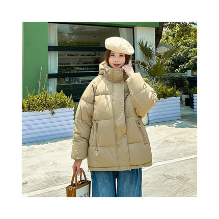 Women's Cropped Puffer Jacket Winter Zip Up Padded Down Coat Hooded Outwear