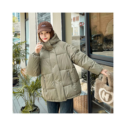 Women's Cropped Puffer Jacket Winter Zip Up Padded Down Coat Hooded Outwear