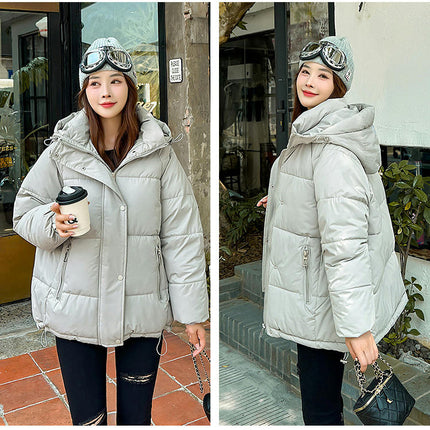 Women's Cropped Puffer Jacket Winter Zip Up Padded Down Coat Hooded Outwear