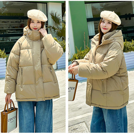 Women's Cropped Puffer Jacket Winter Zip Up Padded Down Coat Hooded Outwear