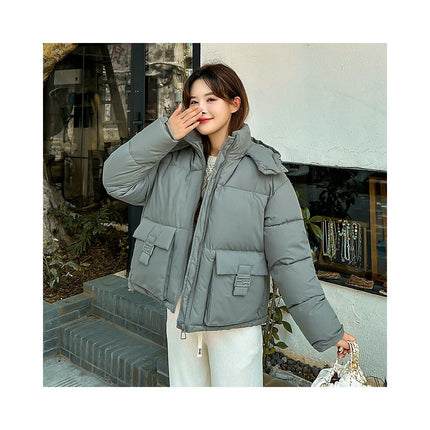 Women's Cropped Puffer Jacket Winter Hooded Quilted Coat Short Outerwear