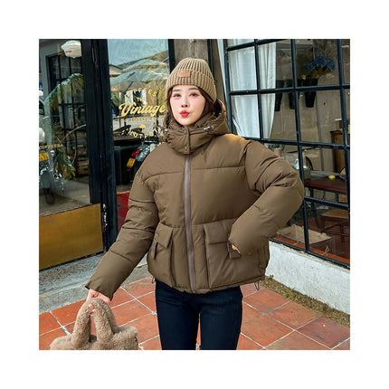 Women's Cropped Puffer Jacket Winter Hooded Quilted Coat Short Outerwear