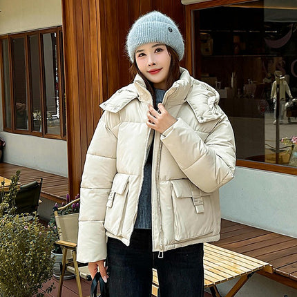 Women's Cropped Puffer Jacket Winter Hooded Quilted Coat Short Outerwear