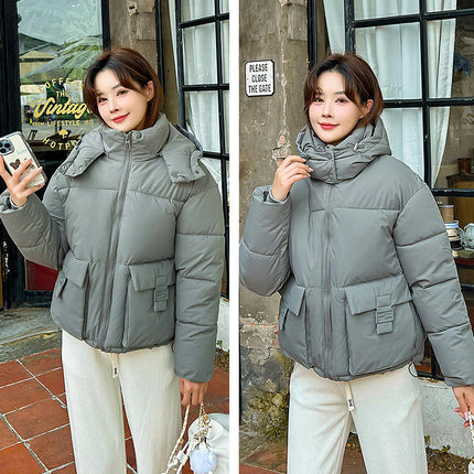 Women's Cropped Puffer Jacket Winter Hooded Quilted Coat Short Outerwear