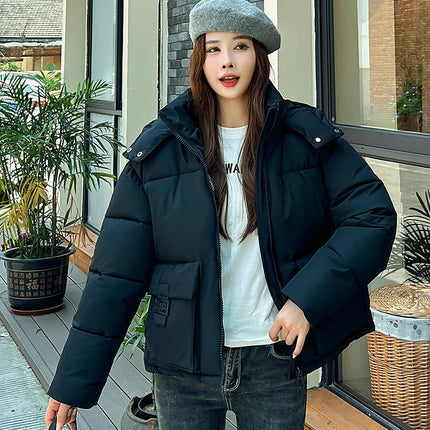 Women's Cropped Puffer Jacket Winter Hooded Quilted Coat Short Outerwear