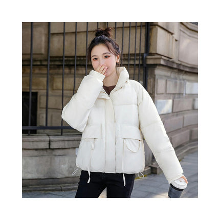 Women's Winter Cropped Puffer Jacket Long Sleeve Full Zip Quilted Down Coats