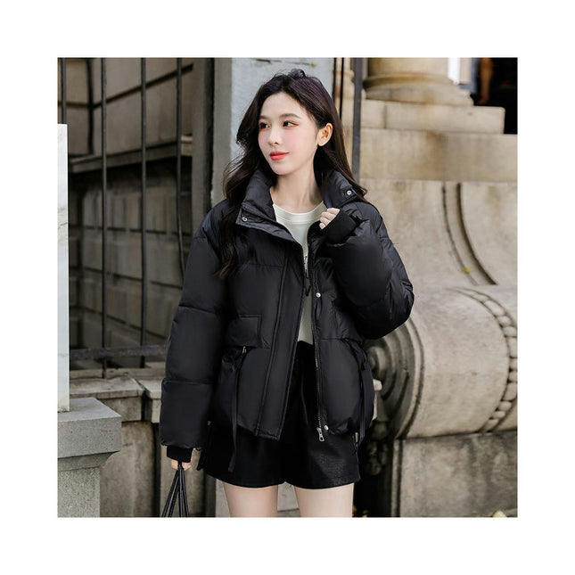 Women's Winter Cropped Puffer Jacket Long Sleeve Full Zip Quilted Down Coats