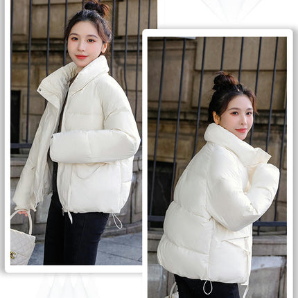 Women's Winter Cropped Puffer Jacket Long Sleeve Full Zip Quilted Down Coats