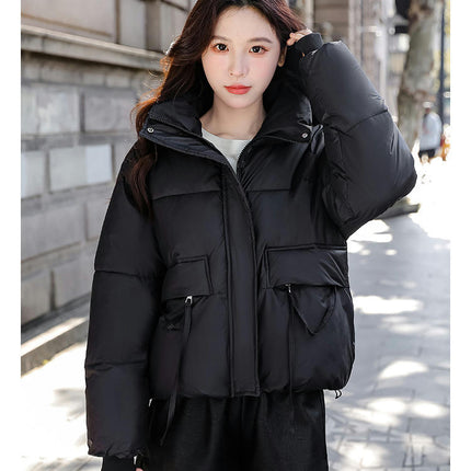 Women's Winter Cropped Puffer Jacket Long Sleeve Full Zip Quilted Down Coats