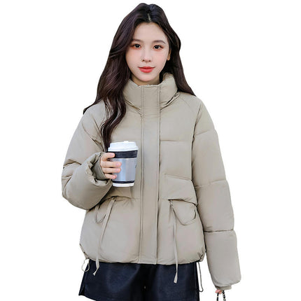 Women's Winter Cropped Puffer Jacket Long Sleeve Full Zip Quilted Down Coats