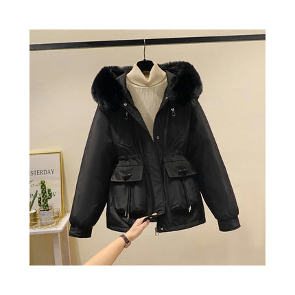 Women's Cropped Parka Coat Winter Warm Parka Jacket with Hood