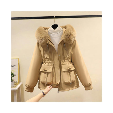 Women's Cropped Parka Coat Winter Warm Parka Jacket with Hood