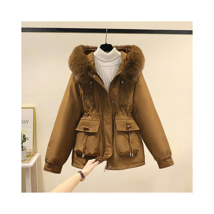 Women's Cropped Parka Coat Winter Warm Parka Jacket with Hood