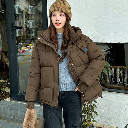 Women's Cropped Hooded Puffer Coat Zip Up Winter Quilted Jacket Outerwear