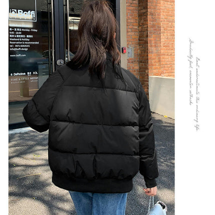 Women's Winter Cropped Puffer Jacket Zip Up Quilted Coat Stand Collar Padded Outerwear