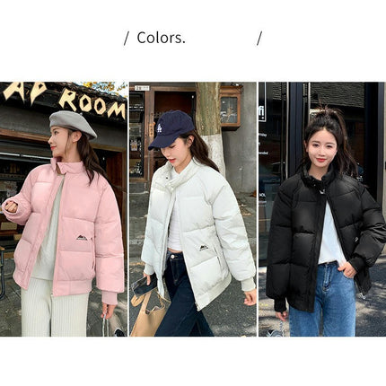 Women's Winter Cropped Puffer Jacket Zip Up Quilted Coat Stand Collar Padded Outerwear