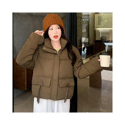 Women's Winter Cropped Padded Puffer Jacket Stand Collar Zip Up Coats