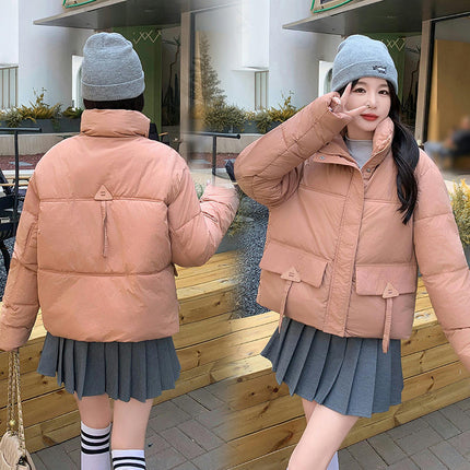 Women's Winter Cropped Padded Puffer Jacket Stand Collar Zip Up Coats