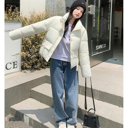 Women's Winter Cropped Padded Puffer Jacket Stand Collar Zip Up Coats