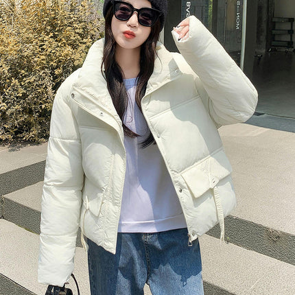 Women's Winter Cropped Padded Puffer Jacket Stand Collar Zip Up Coats