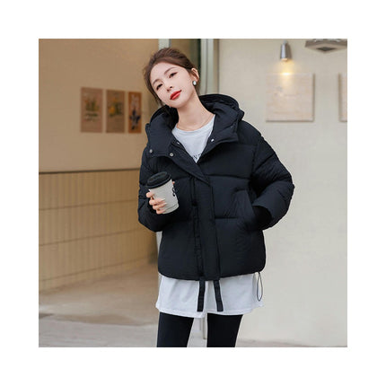 Women's Winter Cropped Puffer Coat Long Sleeve Zip Up Hooded Jacket