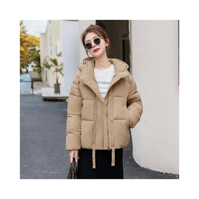 Women's Winter Cropped Puffer Coat Long Sleeve Zip Up Hooded Jacket