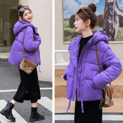 Women's Winter Cropped Puffer Coat Long Sleeve Zip Up Hooded Jacket