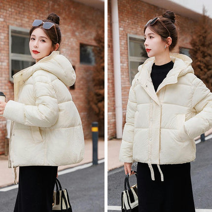 Women's Winter Cropped Puffer Coat Long Sleeve Zip Up Hooded Jacket