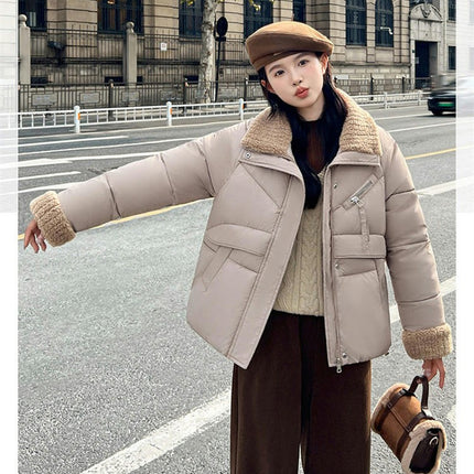 Women's Cropped Puffer Coats Padded Winter Long Sleeve Zip Up Quilted Jackets