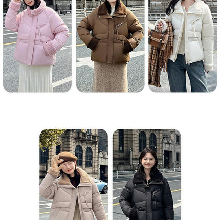 Women's Cropped Puffer Coats Padded Winter Long Sleeve Zip Up Quilted Jackets