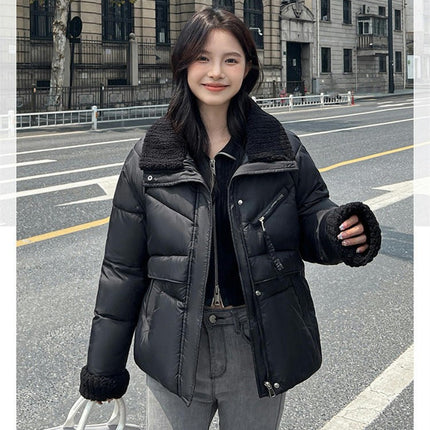 Women's Cropped Puffer Coats Padded Winter Long Sleeve Zip Up Quilted Jackets