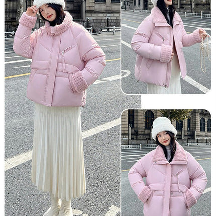 Women's Cropped Puffer Coats Padded Winter Long Sleeve Zip Up Quilted Jackets