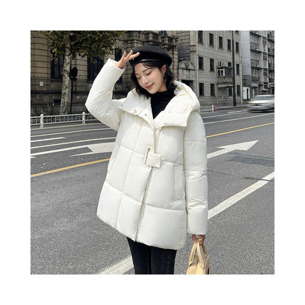 Women Cropped Down Jacket Hooded Winter Long Sleeve Puffer Coat