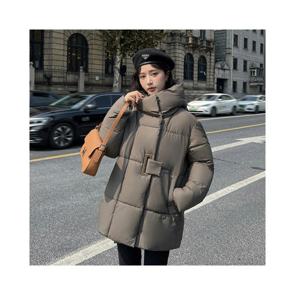 Women Cropped Down Jacket Hooded Winter Long Sleeve Puffer Coat