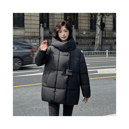 Women Cropped Down Jacket Hooded Winter Long Sleeve Puffer Coat