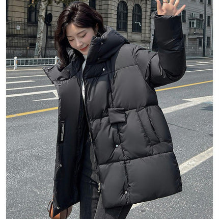 Women Cropped Down Jacket Hooded Winter Long Sleeve Puffer Coat