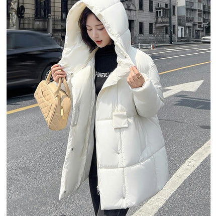 Women Cropped Down Jacket Hooded Winter Long Sleeve Puffer Coat